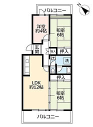 UR都市機構白山台1棟 3LDKの間取図画像