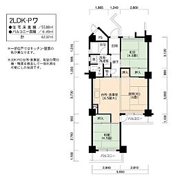 UR都市機構高座台団地102号棟 2LDKの間取図画像