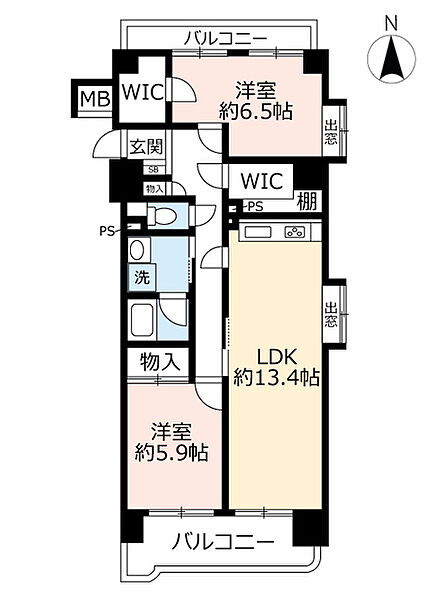 URアーバンラフレ志賀 ｜愛知県名古屋市北区志賀町4丁目(賃貸マンション2LDK・9階・71.63㎡)の写真 その2