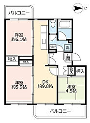 UR水草 2階3DKの間取り