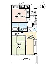 UR都市機構アーバンラフレ志賀4号棟 2DKの間取図画像
