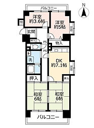 UR都市機構アーバンラフレ志賀2号棟 2LDKの間取図画像