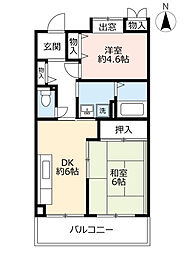 UR都市機構アーバンラフレ志賀4号棟 2DKの間取図画像