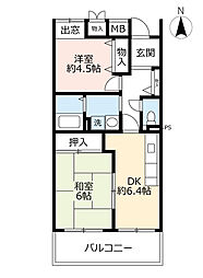 UR都市機構アーバンラフレ志賀11号棟 2DKの間取図画像