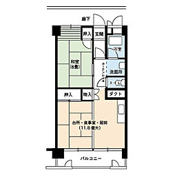 UR都市機構尾上団地6号棟 1LDKの間取図画像