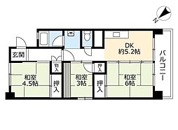 UR都市機構尾上団地6号棟 3DKの間取図画像