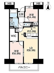 UR都市機構アーバニア志賀公園三番街8号棟 2LDKの間取図画像