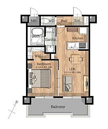 朝日プラザ博多 1LDKの間取図画像