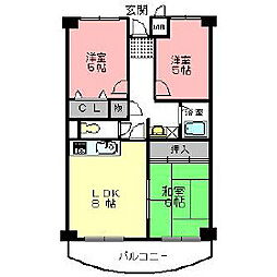 プレストコート壱番館・弐番館 7階3DKの間取り