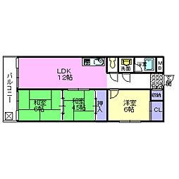 プレアール喜多 3LDKの間取図画像