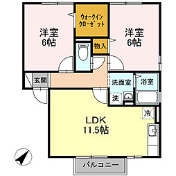 ハピネス　A棟 2階2LDKの間取り