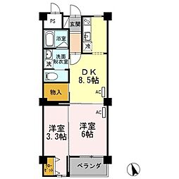 アーバン小串 3階2DKの間取り