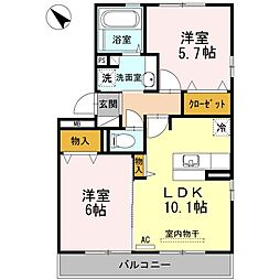 フェリックス 3階2LDKの間取り