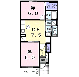ファミールＡ 1階2DKの間取り