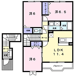 JR小野田線 雀田駅 徒歩4分の賃貸アパート 2階3LDKの間取り