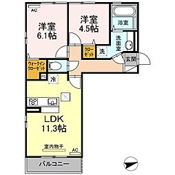 エーデルハイム厚南中央 3階2LDKの間取り