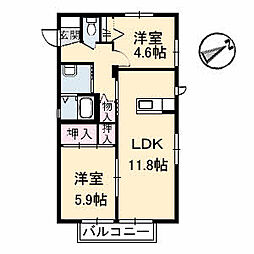 シャーメゾン湯布田 1階2LDKの間取り