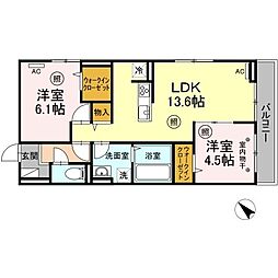 ヒルズライフ　　A棟 3階2LDKの間取り