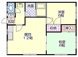 梅ノ木ハイツ 2LDKの間取図画像
