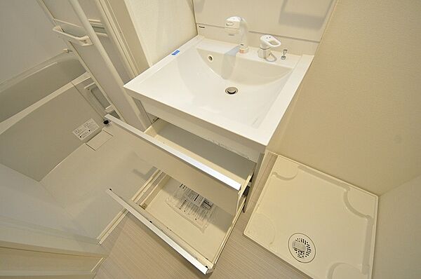 画像7:独立洗面台、室内洗濯パン、脱衣スペースも広々しています。