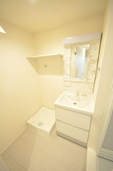 画像8:温水シャワー付洗面化粧台付きの洗面化粧台。脱衣所も広々。