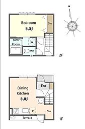 クルミエール 2階1LDKの間取り