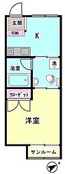A・Sビル 2階1Kの間取り
