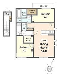 La Brise 201 2階2SLDKの間取り