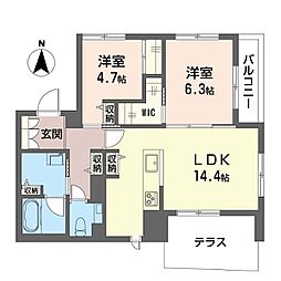 フェリシータ 1階2LDKの間取り
