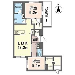 フェリシータ 2階2LDKの間取り