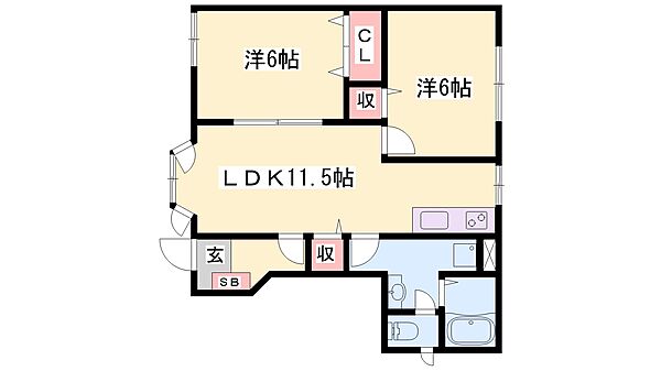 兵庫県加東市上滝野(賃貸アパート2LDK・1階・53.51㎡)の写真 その2