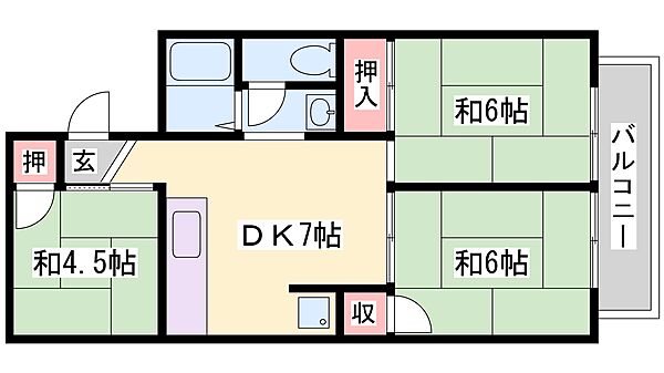 兵庫県姫路市飾磨区加茂東(賃貸アパート3DK・2階・45.00㎡)の写真 その2