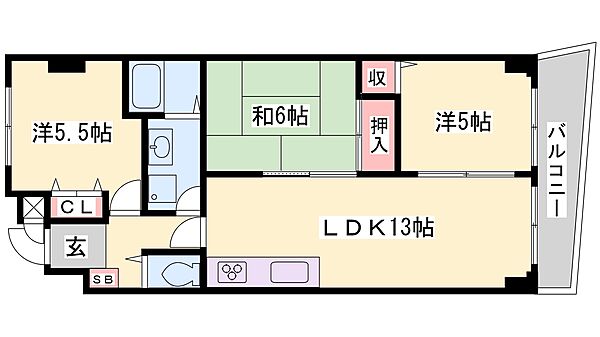 兵庫県姫路市安田４丁目(賃貸マンション3LDK・3階・67.22㎡)の写真 その2