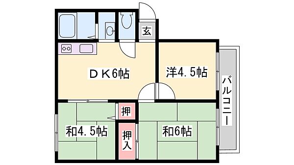 兵庫県姫路市飾磨区中島(賃貸アパート3DK・2階・42.18㎡)の写真 その2