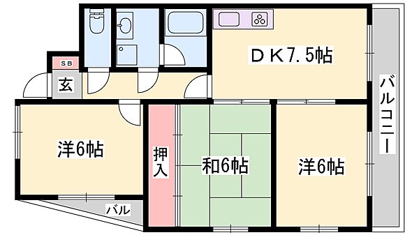 兵庫県姫路市北八代１丁目(賃貸マンション3DK・3階・56.70㎡)の写真 その2