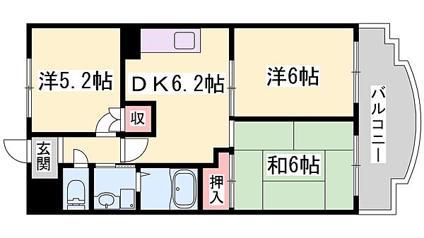 兵庫県加古川市加古川町北在家(賃貸マンション3DK・5階・51.77㎡)の写真 その2