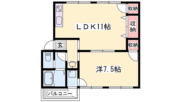兵庫県姫路市野里(賃貸アパート1LDK・2階・45.00㎡)の写真 その2