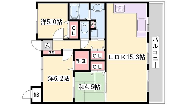 兵庫県姫路市十二所前町(賃貸マンション3LDK・5階・69.68㎡)の写真 その2