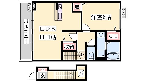 兵庫県姫路市西庄(賃貸アパート1LDK・2階・46.09㎡)の写真 その2