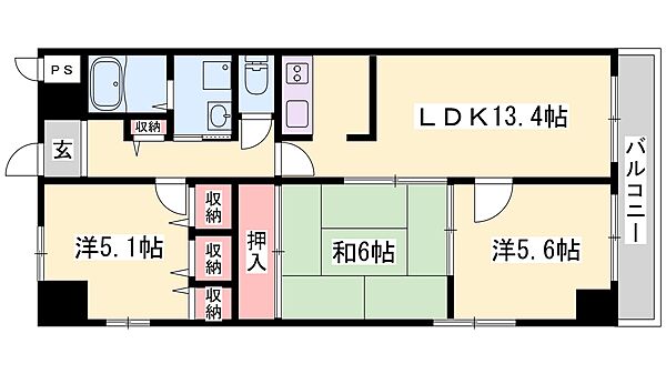 兵庫県神崎郡福崎町西田原(賃貸マンション3LDK・4階・65.46㎡)の写真 その2