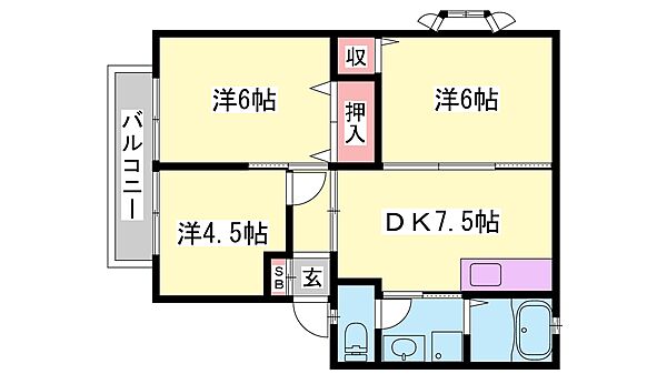 兵庫県姫路市田寺東２丁目(賃貸アパート3DK・1階・52.84㎡)の写真 その2