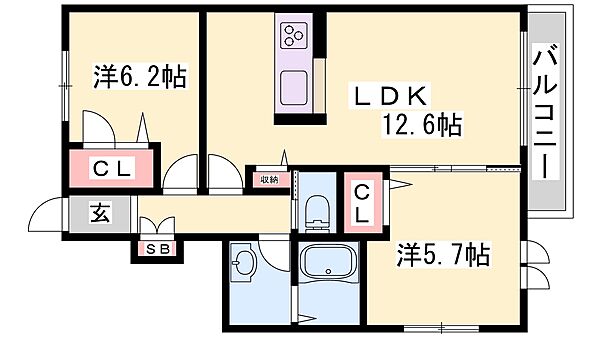 兵庫県高砂市高砂町浜田町２丁目(賃貸アパート2LDK・2階・65.49㎡)の写真 その2