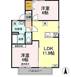 JR姫新線 本竜野駅 徒歩18分の賃貸アパート 2階2LDKの間取り