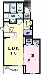 エスペランサ中仁野2 1LDKの間取図画像