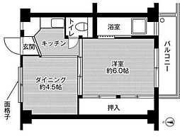 ビレッジハウス今在家1号棟 1DKの間取図画像