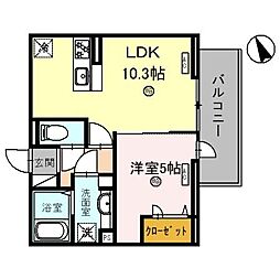 ディーズ駅南大路 1LDKの間取図画像