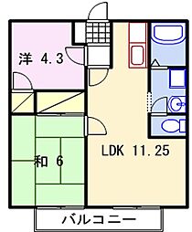 サンライフ森の西B 2LDKの間取図画像