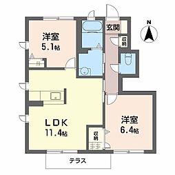 シャーメゾン浜の宮A棟 2LDKの間取図画像