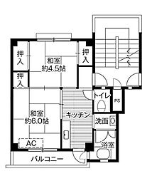 ビレッジハウス小坂1号棟 2Kの間取図画像