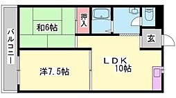 サニーハイム東出口 2DKの間取図画像